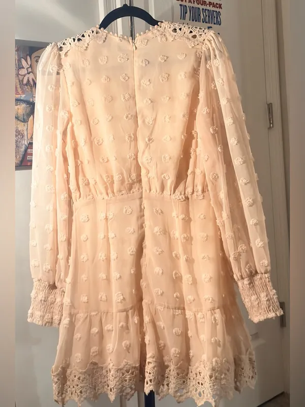 Lulu's Blush Cream Crochet-Trim Long Sleeve Mini Dress - Image 2