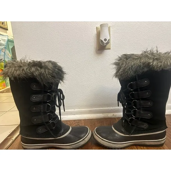 Sorel Joan of Arctic Black Suede Faux Fur Waterproof Winter Boots NL3481-010 8 - Image 4