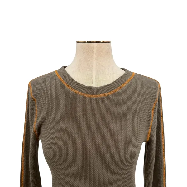 Free People Waffle‎ Knit Thermal Top Olive Green Zip Cuff Long Sleeve Womens M - Image 4