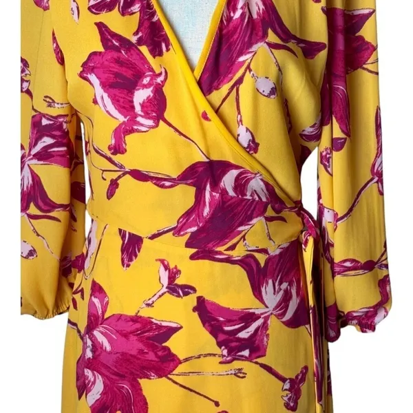 Color Me Courtney Dress Womens Small Yellow‎ Red Floral Print Eleanor Wrap Midi - Image 7