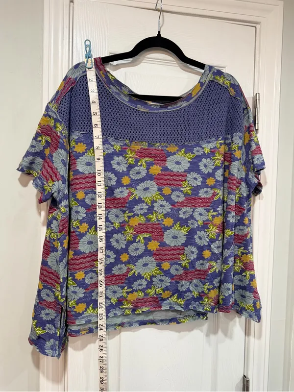 NWOT We The Free Size S Floral Crochet Panel Boho Top Cotton Short Sleeve Flowy - Image 9