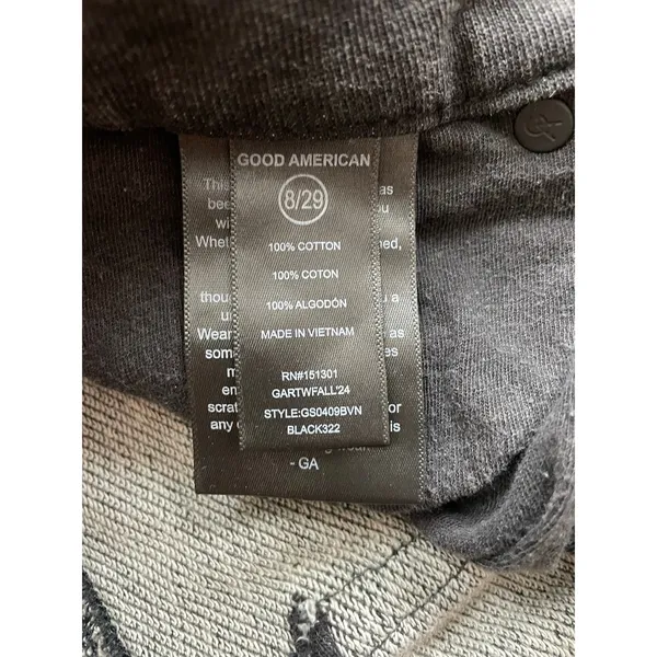 Good American Jeanius Good Skate Sweatpants Black Wide Leg Jeans 8/29 - Image 7