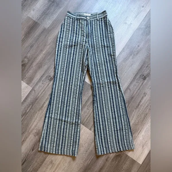 Urban Outfitters High Rise Flare Pants Blue Green Stripe 0 - Image 2