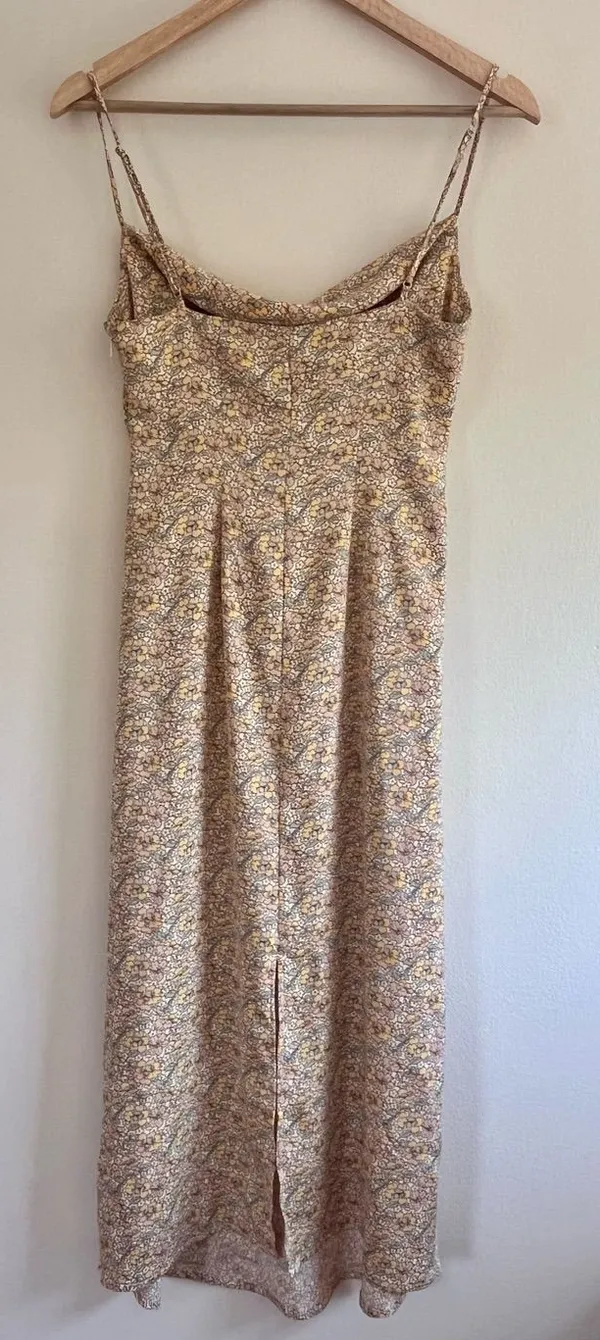 Urban Outfitters Trinity Cowl Neck Yellow Floral Slip Midi Dress - Size Small - Image 2