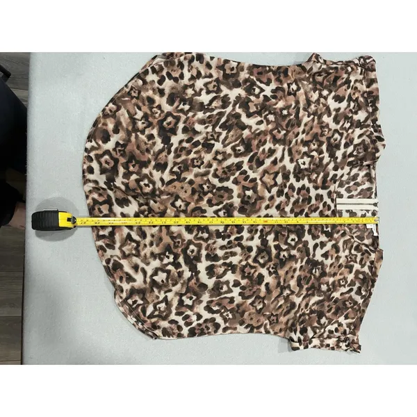Maurices Womens Leopard Print Short‎ Sleeve Zipper Back Blouse Brown Size L - Image 8
