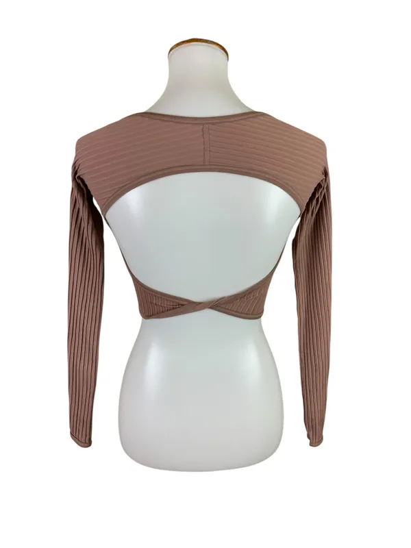 Out From Under Urban Outfitters Brown Ribbed Long Sleeve Crop Top XS S Y2K - Image 4