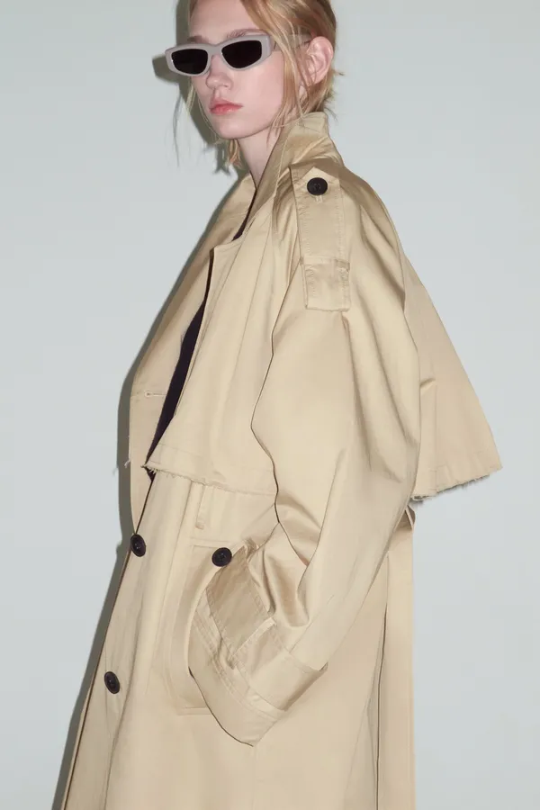 ZARA coat jacket overcoat trench duster long beige tan casual - Image 11