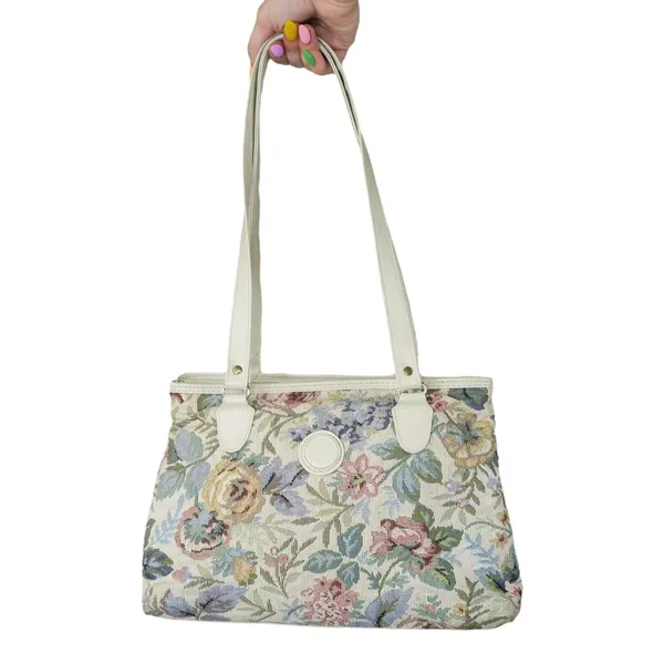 Vintage 80s Mitzi Floral Tapestry Shoulder Bag - Image 3
