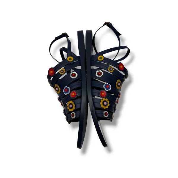 Tory Burch Marguerite Sandals 8 Navy Leather Floral Summer Casual‎ Boho - Image 4