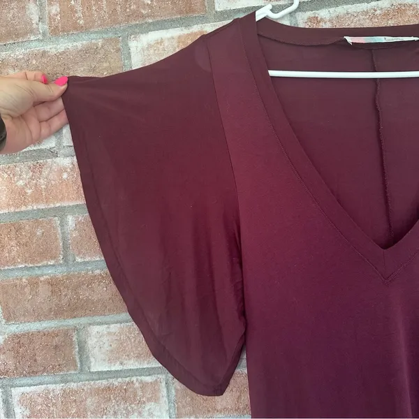 Free People Beach Asymmetrical Midi Dress Flutter Sleeves Women’s Small Maroon - Image 4