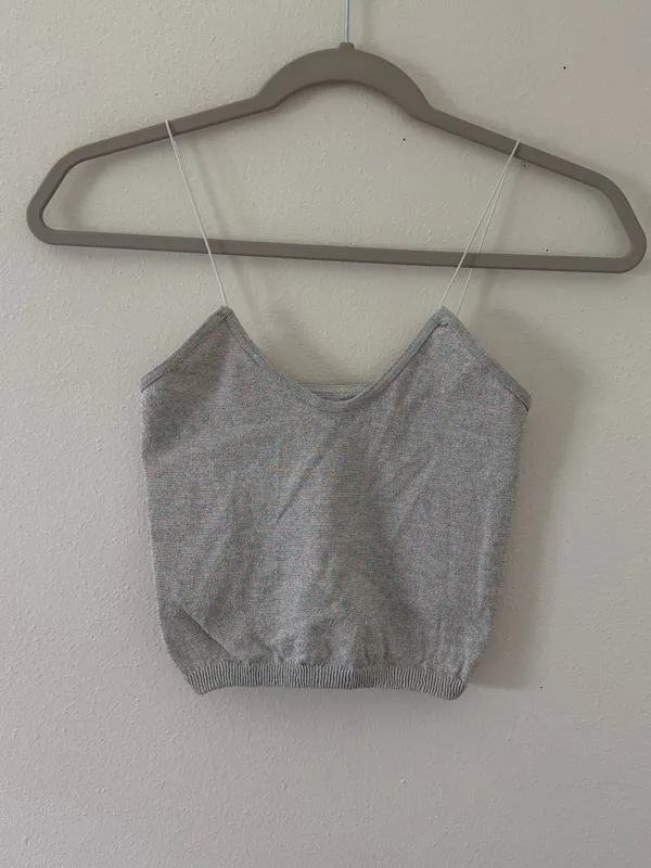 Free People Gray Rainbow Sparkle Metallic Ribbed Thin Strap Seamless Tank M/L - Image 4