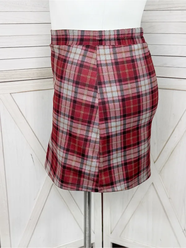 Halara Plaid Skort Mini Skirt Red Grey Large Preppy Punk Academia School Girl - Image 2