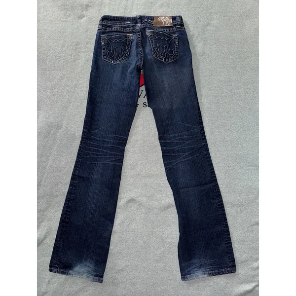 MEK Denim Jean Pant Women's Moscow Slim Boot Distressed Blue Dark Wash Size 27 - Image 6