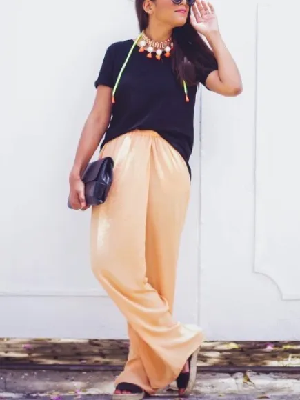 Zara Basic Peach Orange Flowy Wide Leg Silky Palazzo Pants XS - Image 7