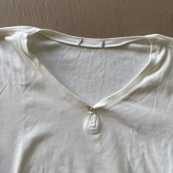 Cotton Scoop Neck Henley Tee White Size L - Image 3