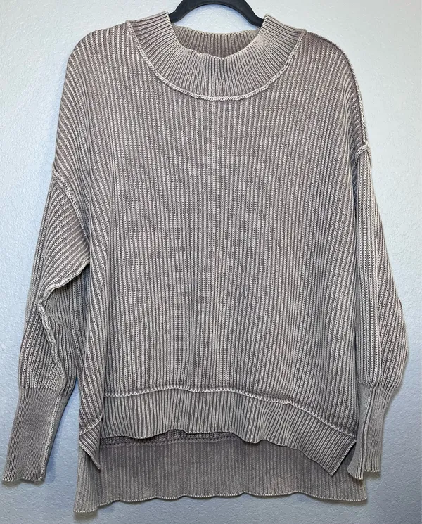 Zenana Sweater Oversized Side Slit - Cocoa S/M Cotton NWOT - Image 2