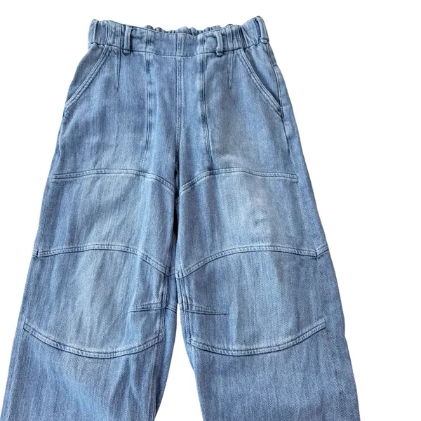 Free People Wide Leg High Rise Denim Light Wash Jeans Pullon Size S - Image 4