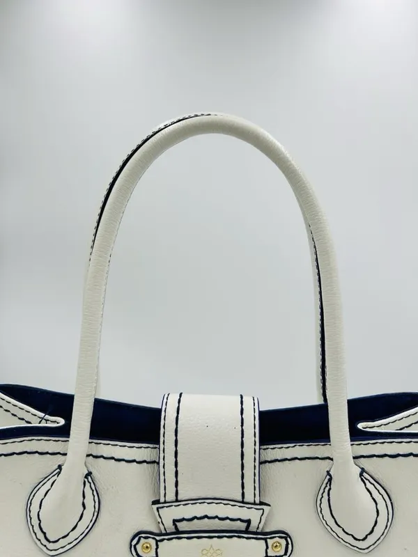 Antonio Melani White Leather Satchel Bag Magnetic Closure Blue Trim - Image 3