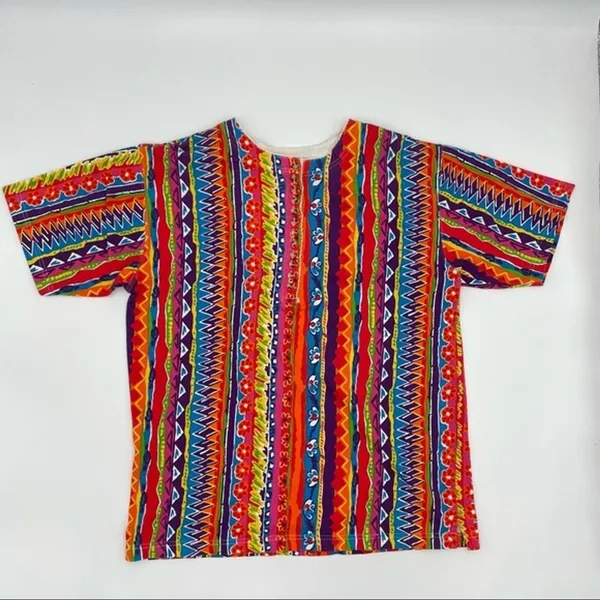 Vintage 90s Shirt Stripes Eclectic Geometric Funky Pattern Top Women Size Medium - Image 3