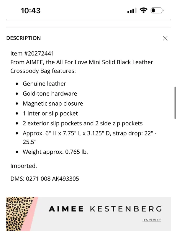Aimee Kestenberg Mini All For Love Black Leather Crossbody Bag - Image 5