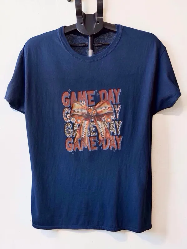 Hanes Game Day Football Bow Graphic Tee Navy Blue Large - Image 8