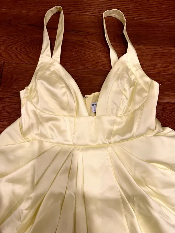 Asos Luxe viral Structured yellow Drape Satin Plunge Mini Dress size US 8 /UK 12 - Image 11