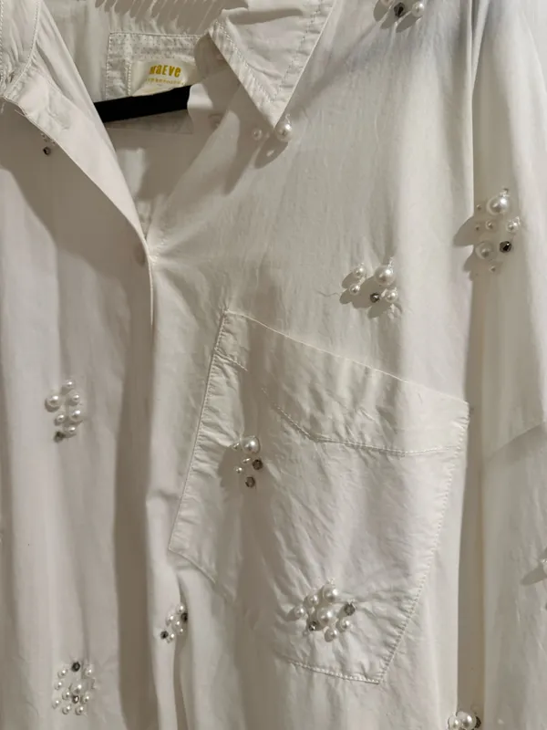 Anthropologie Maeve Pearl Embellished Shirt - Image 6