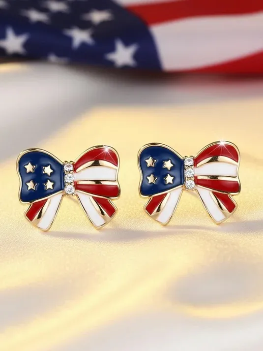 American Flag Bow Stud Earrings in Red, White & Blue Red - Image 2