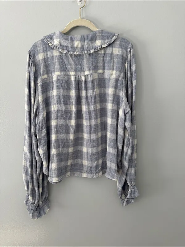 Anthropologie Pilcro Light Blue and White Plaid Top Cottagecore Prairie - Image 9