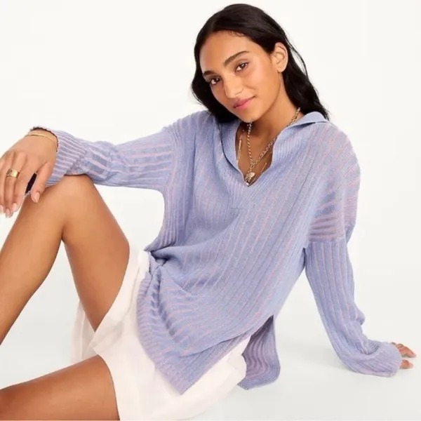 J. Crew neutral relaxed cotton linen blend collared sweater women’s size L XL - Image 13