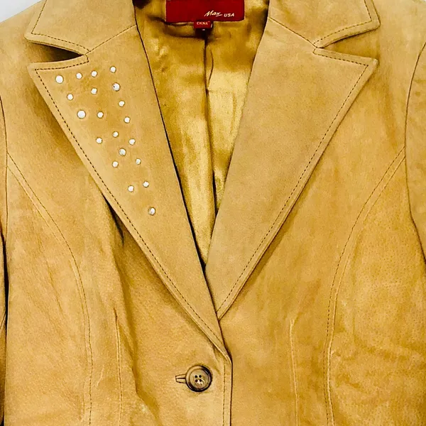 NWOT Max USA 100% genuine Leather Studded Blazer Medium Tan - Image 5