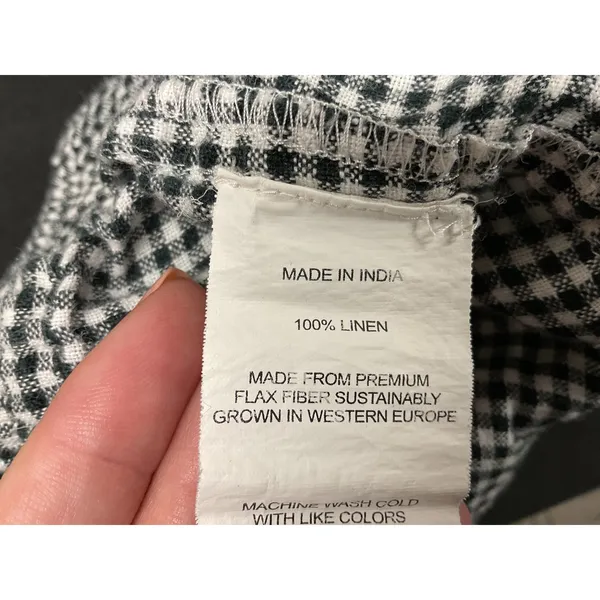 Quince Womens Shorts Gingham Checkered 100% Linen Drawstring Black White S - Image 4