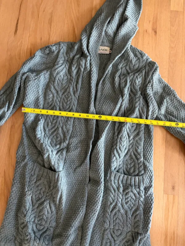 SAOL 100% Merino Wool Women's Aran Open Front Long Cardigan Sweater Irish Cable - Image 5
