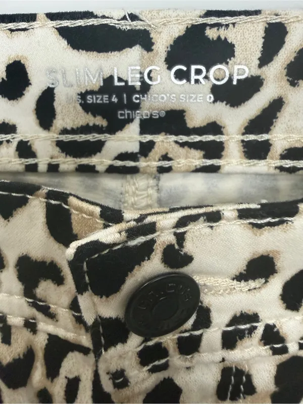 Chico's Girls Leopard Print Capri Jeans - Black, Cream - Image 3