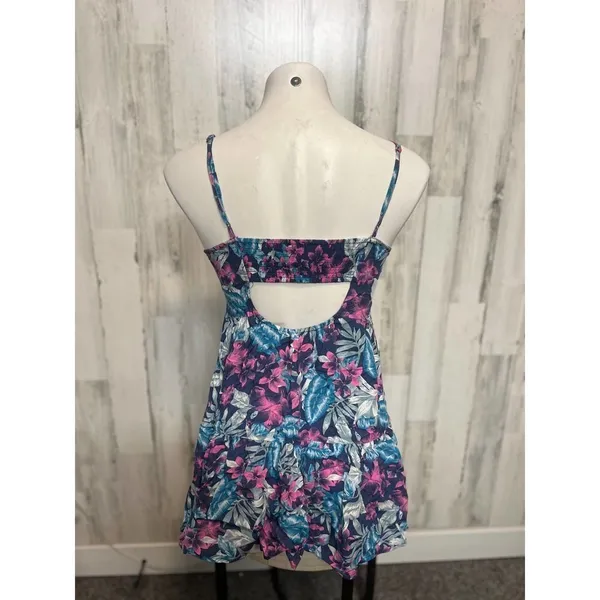 American Eagle Tropical Floral Mini Dress XS Cutout Back Summer Sundress Blue Pi - Image 3