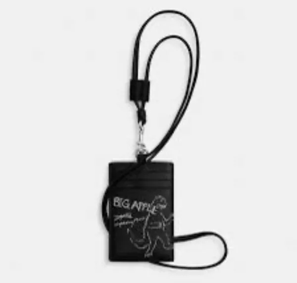 Coach ID Lanyard Card Case Wallet with Sketch Print in Black Pebble Leather NWT - Image 7