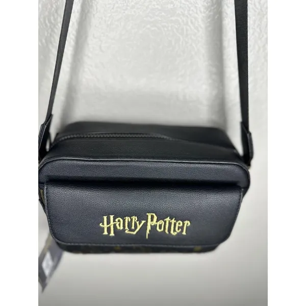 NEW Harry Potter Crossbody Bag Adults Small Black Faux Leather Logo Gold Icons - Image 4