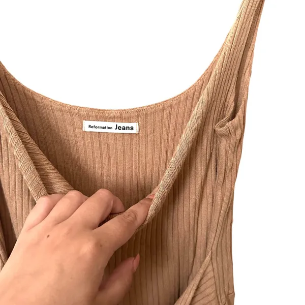 REFORMATION Kazu Ribbed Jumpsuit Tan‎ Sz Small - Image 7