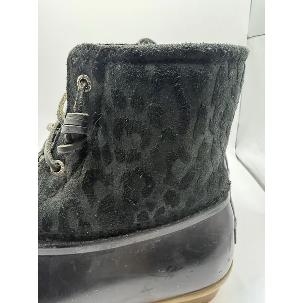 Sperry Saltwater Black Leopard Suede Duck Boots Womens 10 Ankle Rain‎ Boots - Image 3