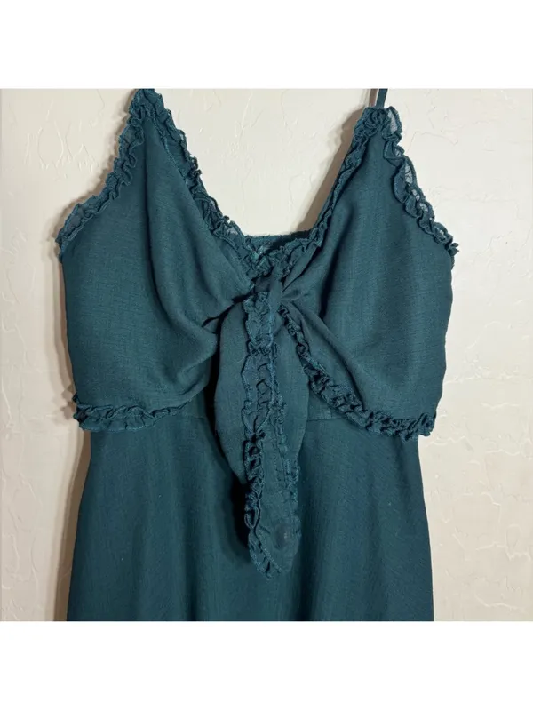 Selfie Leslie forest green Tie-Front ruffle Mini Dress - Image 3