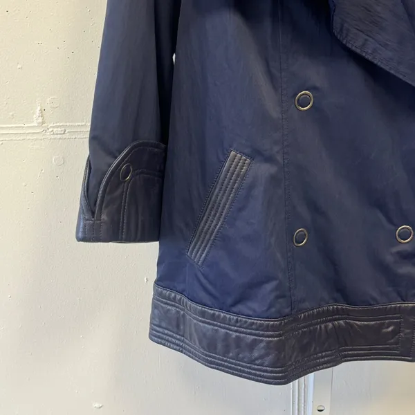 Bagatelle Navy Blue Leather Trim Double Breasted Jacket Style Women's Large‎ - Image 5