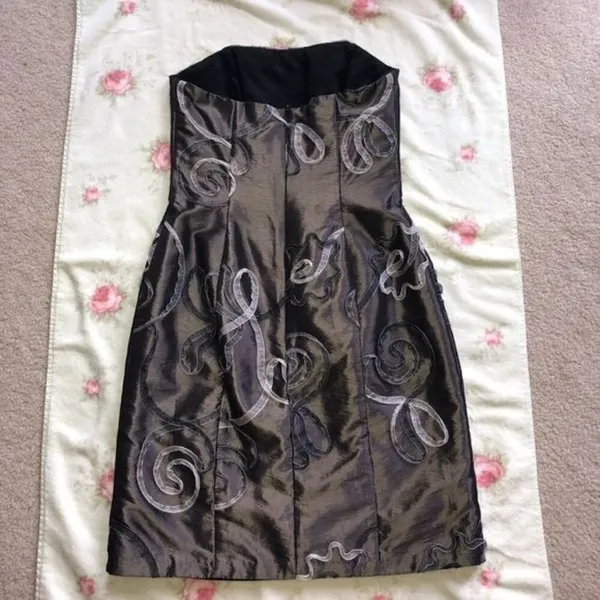 Vintage Jessica McClintock Dress Autumn Wedding Guest Strapless S XS Metallic 90 - Image 9