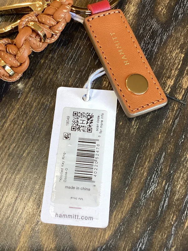 Hammitt Tan Braided Leather Keyring Bag Charm with Gold Hardware and Red Accent - Image 5
