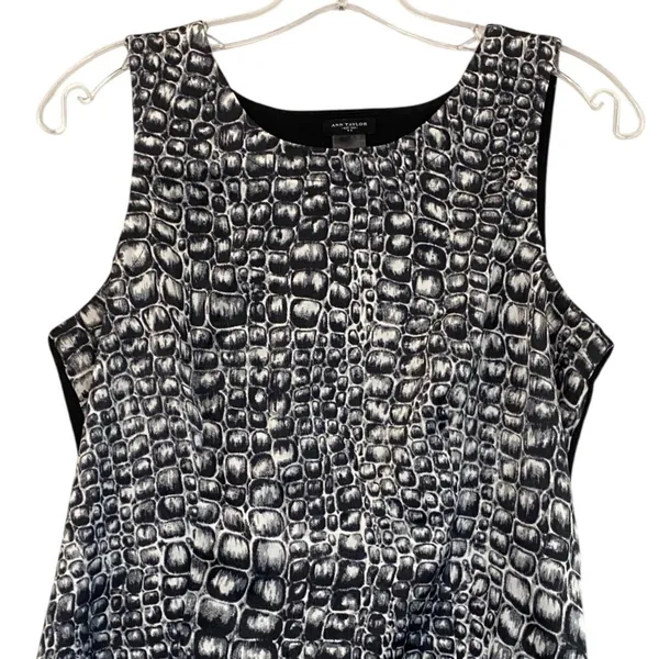 Ann Taylor Womens Sleeveless Top M Black White Crocodile Print Sheer Overlay‎ - Image 2