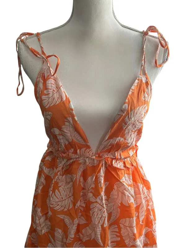 Orange Tropical Tie-Shoulder Mini Dress - Image 2