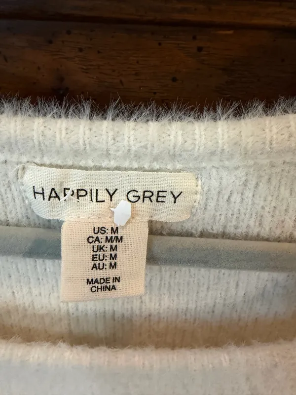Happily Grey Ivory Fuzzy Puff Sleeve Sweater Top Size Medium - Image 2