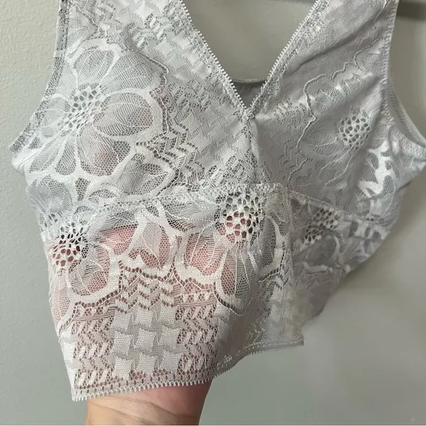 Aerie Lace Waffle Longline Bralette in Light Gray Size S New with Tags - Image 8