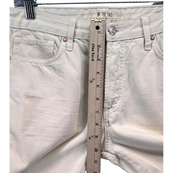 Free People We The Free Jeans Womens 27 Cream Tapered Leg Five Pocket Raw‎ Hem - Image 6
