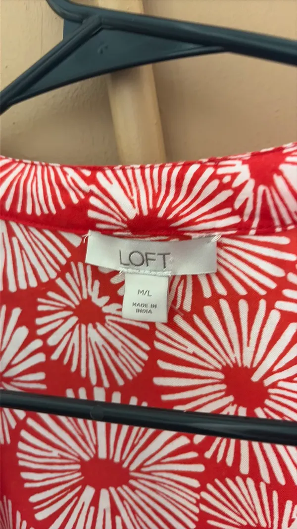Ann Taylor Loft Long Sheer Red White Kimono M/L - Image 3