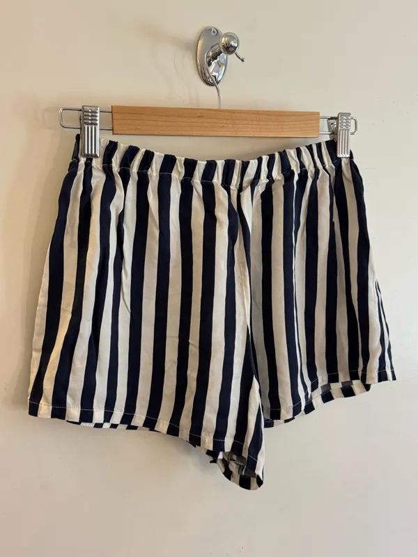 Reformation Striped Shorts Linen Blue White - Image 4